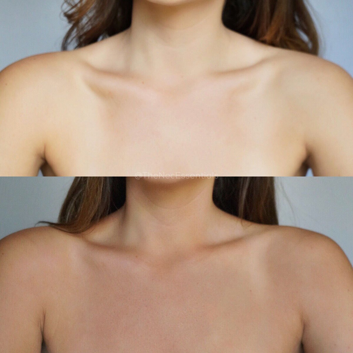 Cacao Tanning Mousse - Eco By Sonya Driver sunless tanning before after result on neck and decolletage