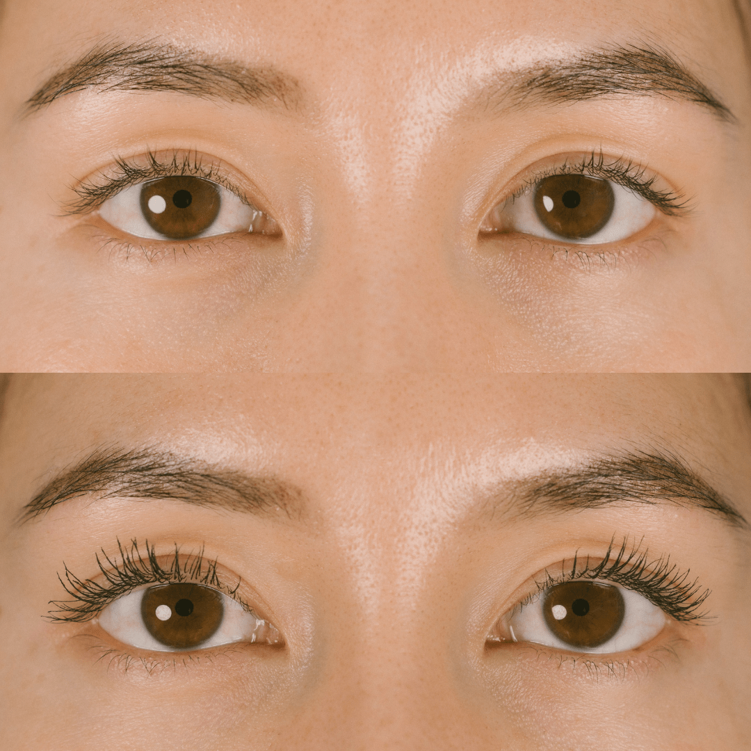 Mitzi black mascara before after results on eyelashes