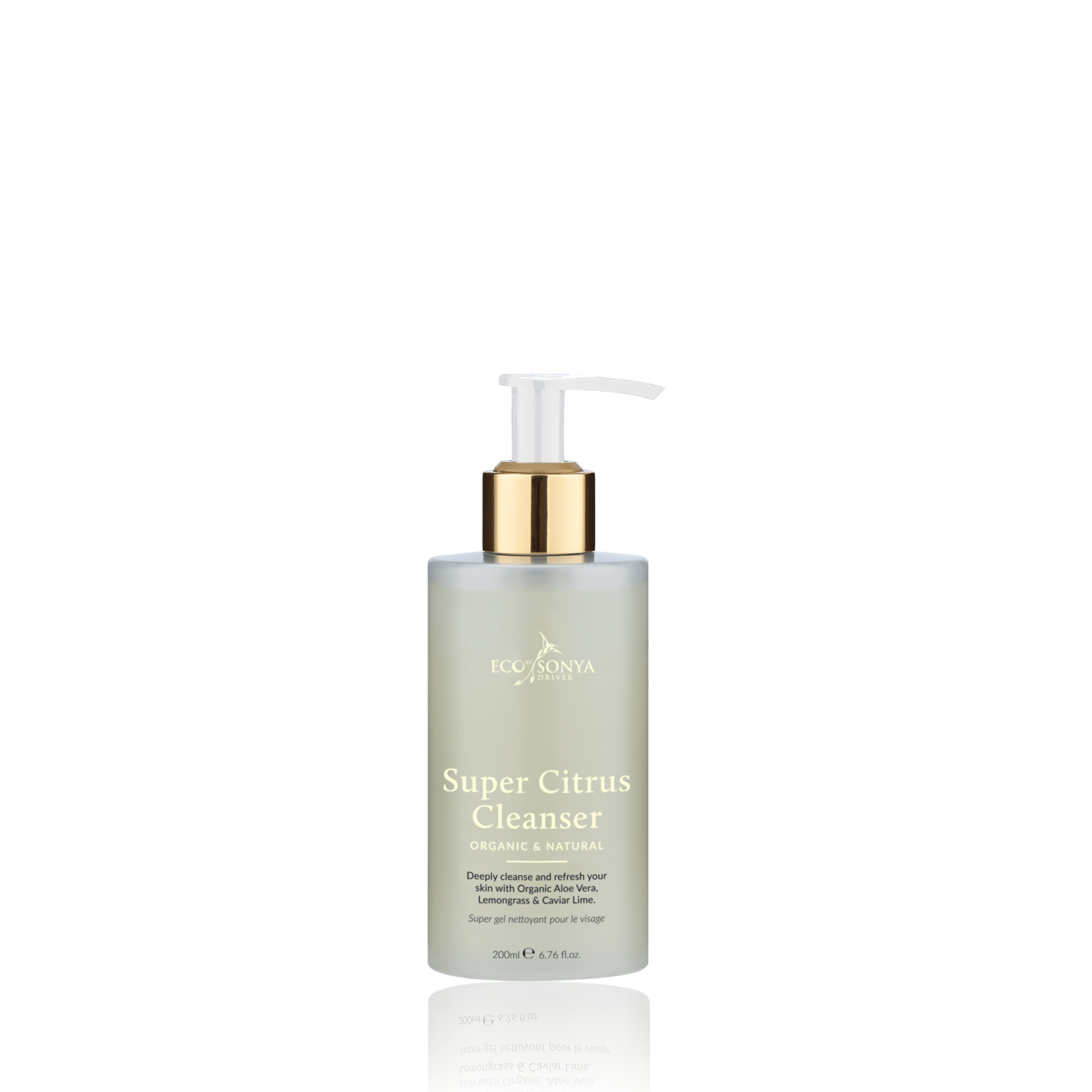 Super Citrus Cleanser bottle with pump on a white background
