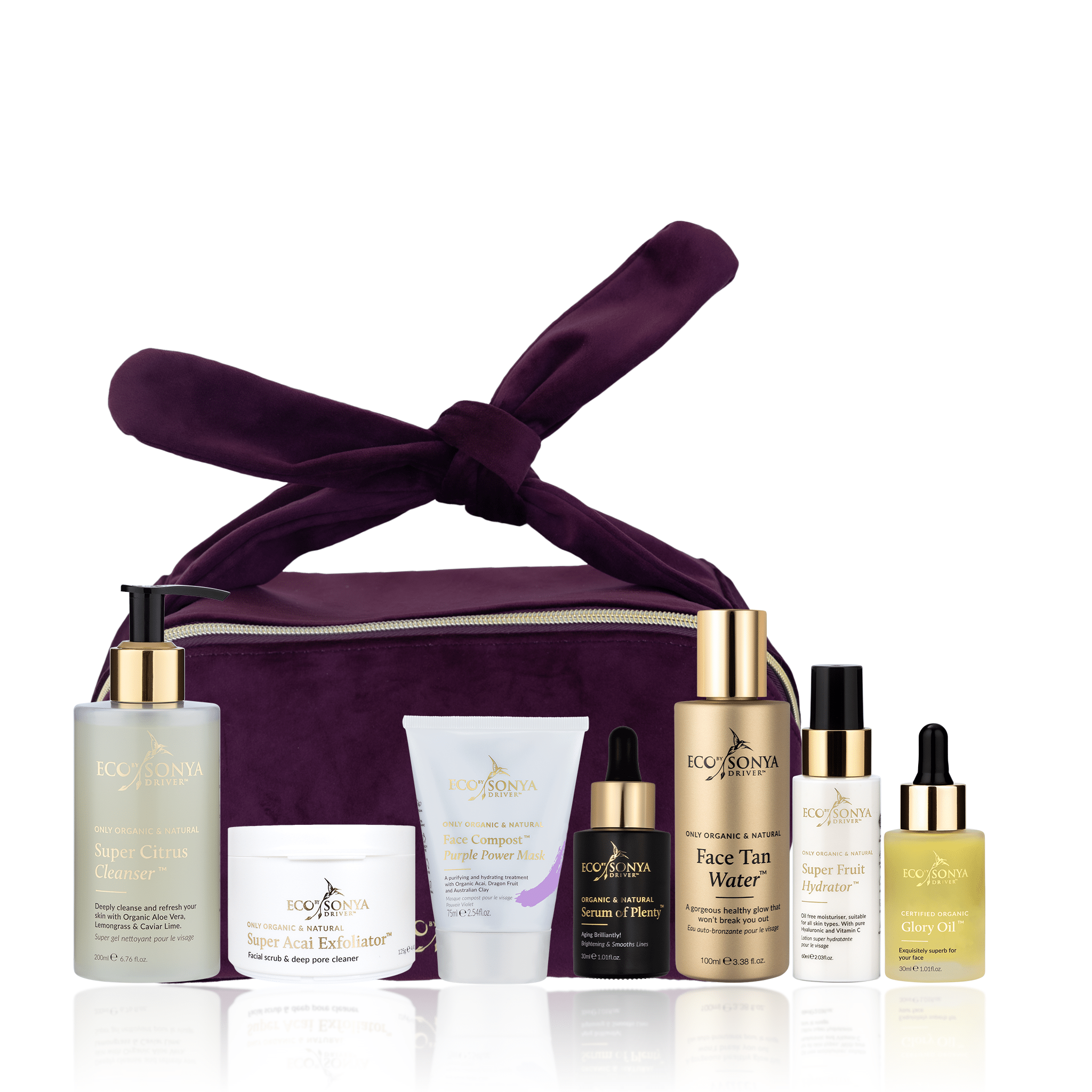 Eco by Sonya travel essentials natural organic skincare pack with free bow cosmetic bag