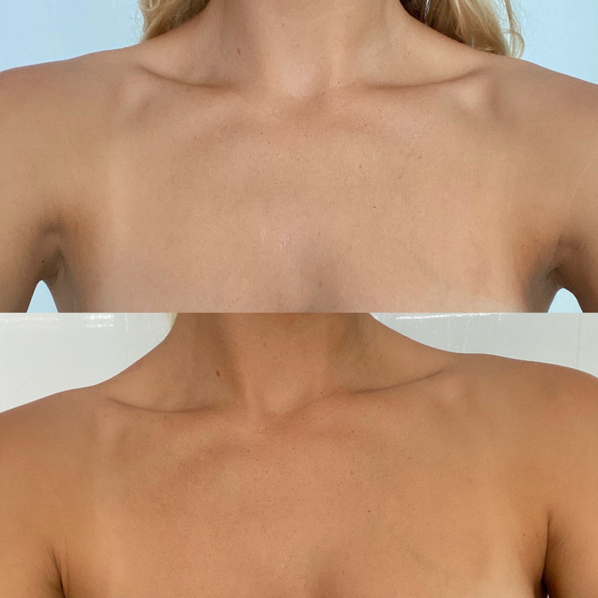 Hempitan Body Tan Water  Eco By Sonya Driver before after result neck and decolletage